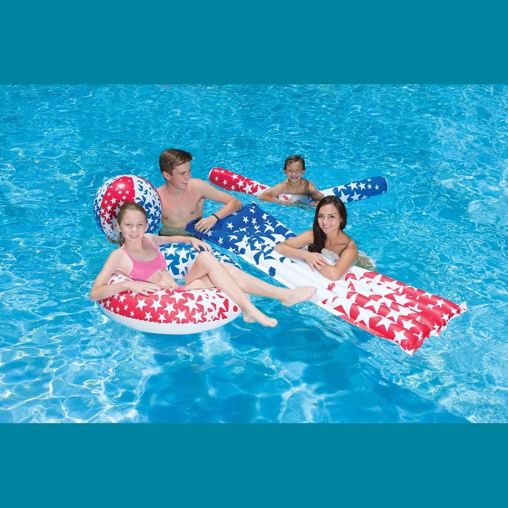 Poolmaster 81264 American Stars Inflatable Swimming Pool Tube Float, 36 Inch, Red, White, Blue Inner Tube